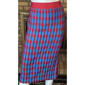 Tory Burch Bubble Stripe Skirt Maraschino Red Candy Blue Knit Midi NWT $448 Sz S